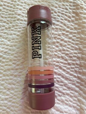 NEW) PINK VS Clear Water Bottle with Pink Ombre Stripes